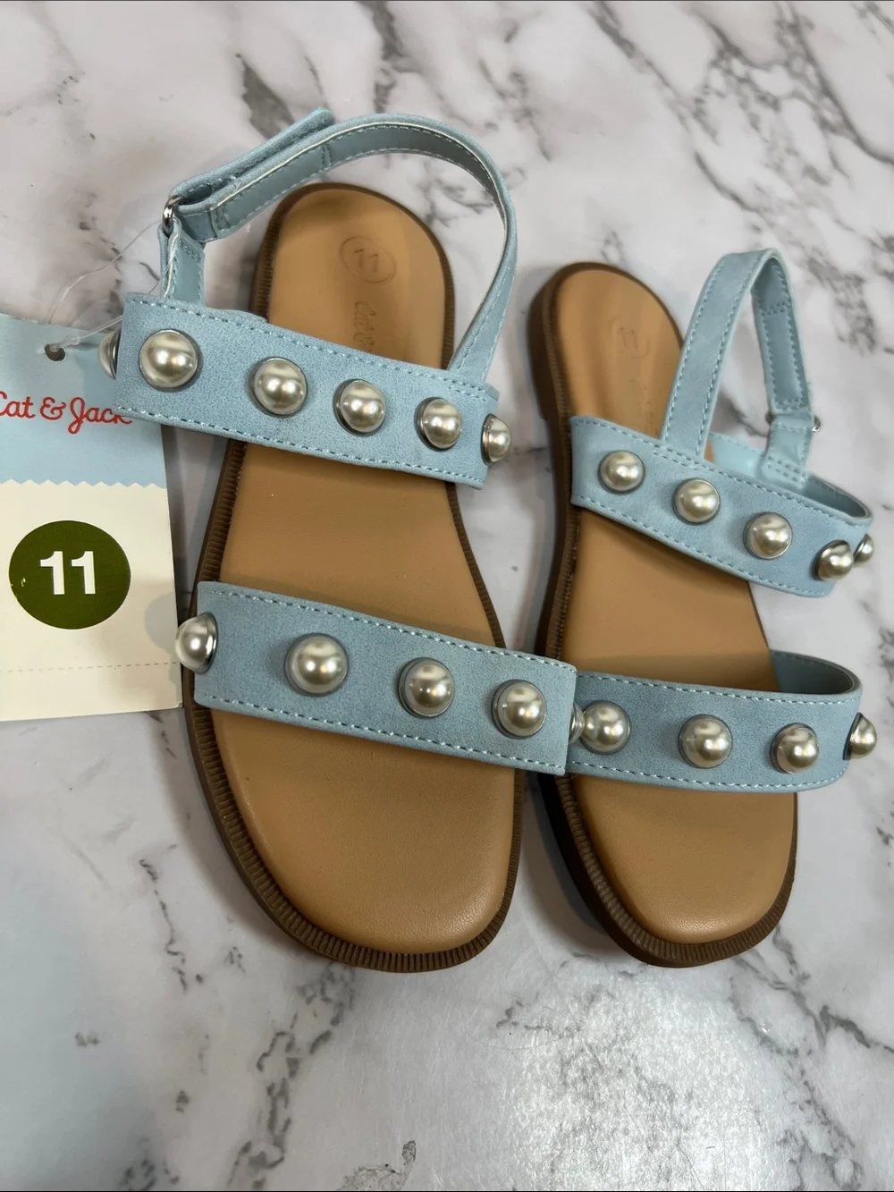 Cat & Jack Light Blue Pearl-Stud Sandals Various Sizes